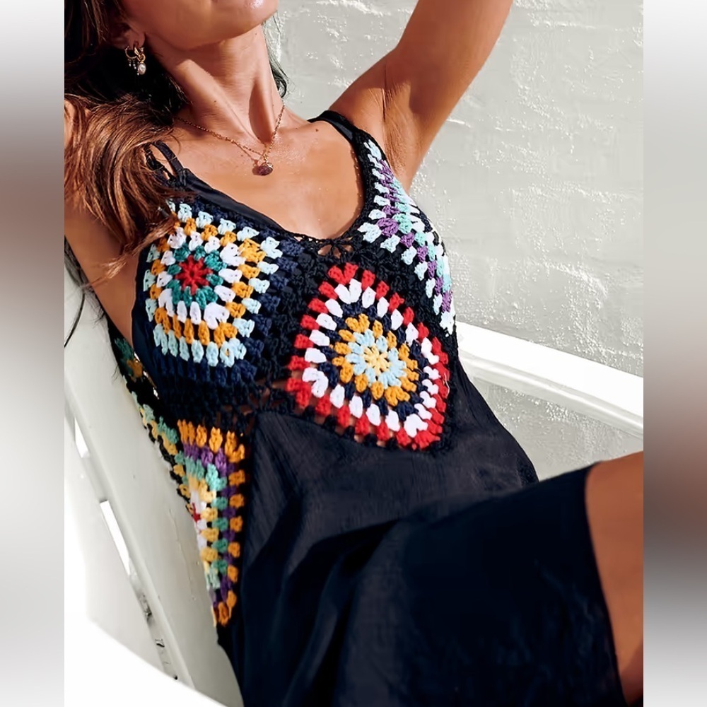 Glenda Slip Crochet Mid Length Cover-up Dress new